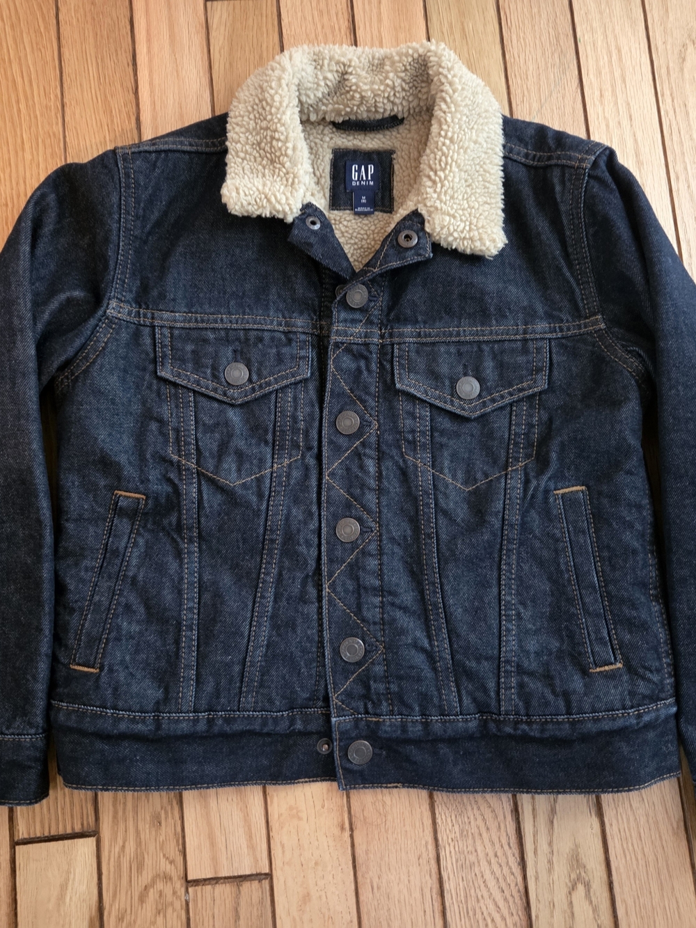 GAP Kids Dark Blue Denim Sherpa-Lined Jacket